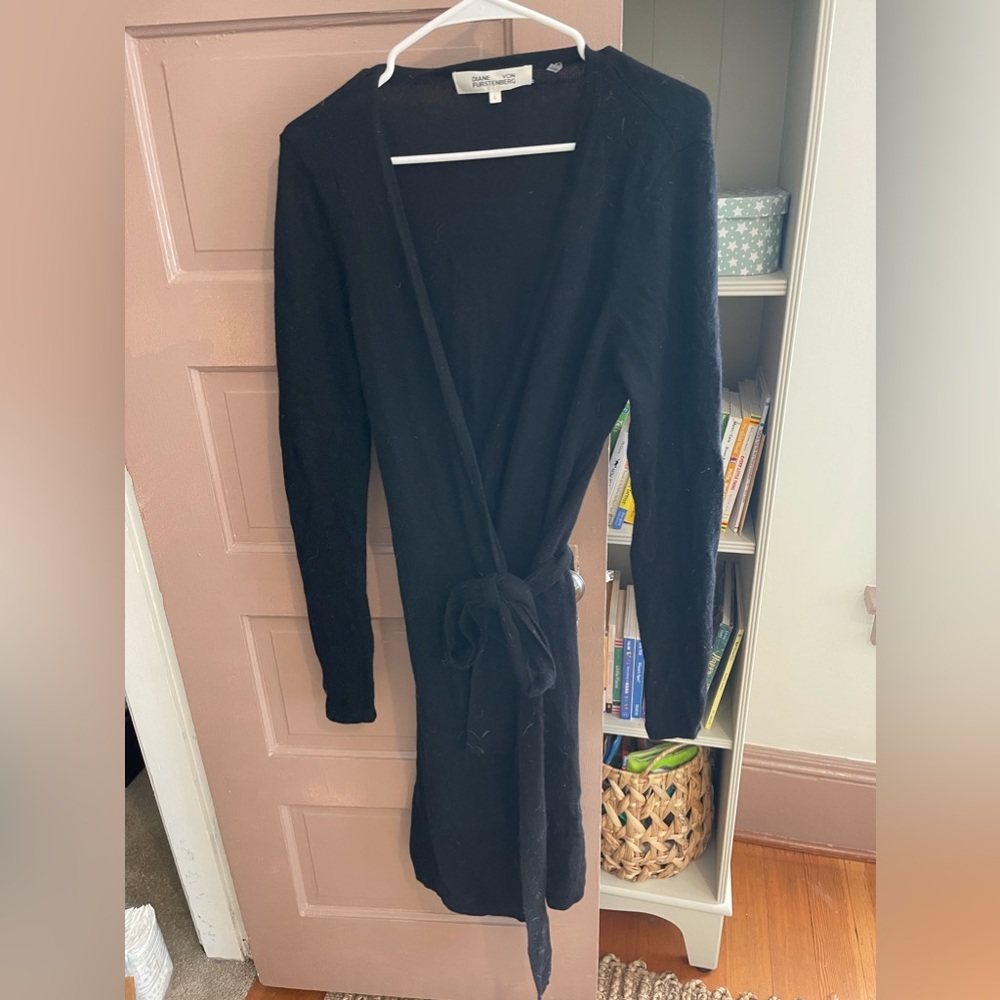COPY - Diane von Furstenberg Black Sweater Wrap Dress